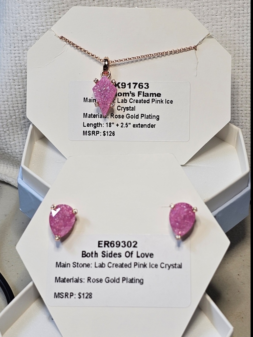 Bomb Party - Rose Gold Plated Pink Crystal Necklace & Earrings Set
